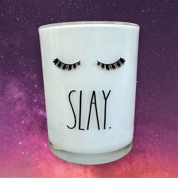 NWOT Rae Dunn SLAY Eyelashes Make-up Brush Storage Container Holder White Glass - Picture 5 of 5